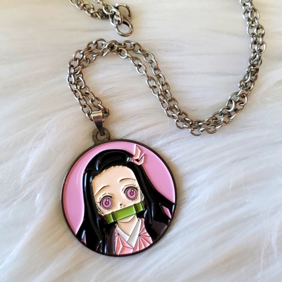 Hot Topic Demon Slayer: Kimetsu No Yaiba Nezuko Circular Enamel Pendant Necklace - Picture 4 of 10